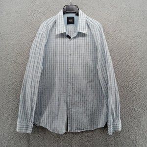 Hugo Boss Shirt Mens 2XL White Blue Tattersall Plaid‎ Check Sporty Regular Fit